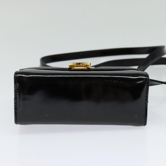 Salvatore Ferragamo Gancini Shoulder Bag Enamel Black Gold Auth - Picture 7 of 16